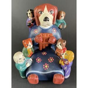 Peruvian Dogs Folk Art Clay Pottery Figurine Playing Instruments